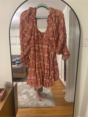 Free People Rust Floral Smocked Mini Dress